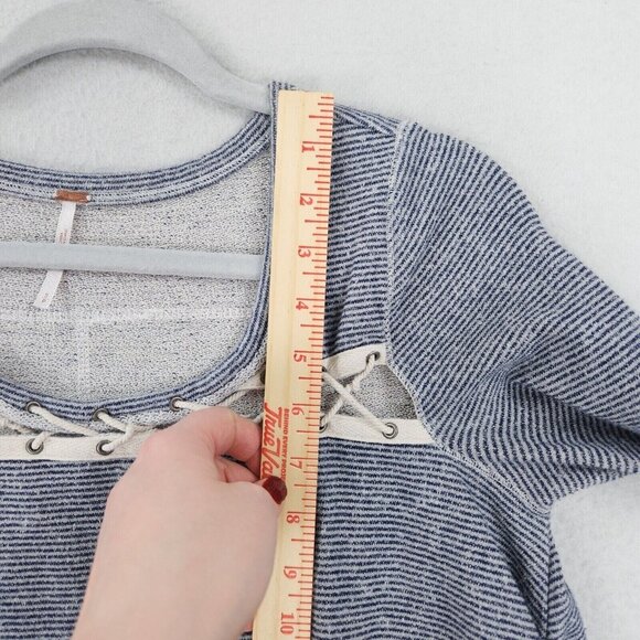 Free People Shirt Womens Small Blue Striped Lacey Love Knit Babydoll Pullover - Picture 6 of 12